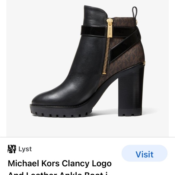 NEW MICHAEL KORS CLANCY LOGO And LEATHER ANKLE BOOT IN BLACK /BROWN - Picture 5 of 5